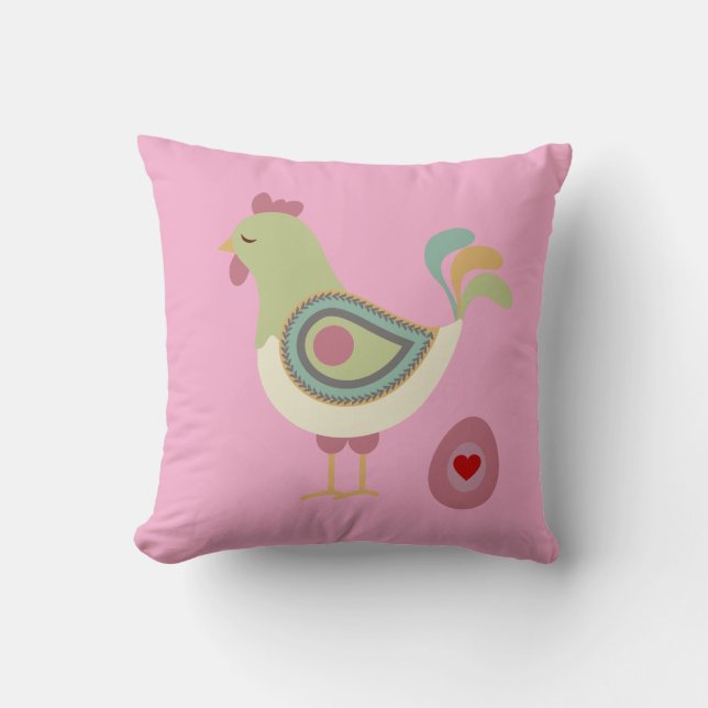 Almofada Modern Chicken & Egg Art Throw Pillow – Pink (Frente)