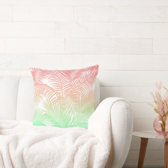 Almofada Modern coral turquoise tropical palm trees pattern (Sofá)