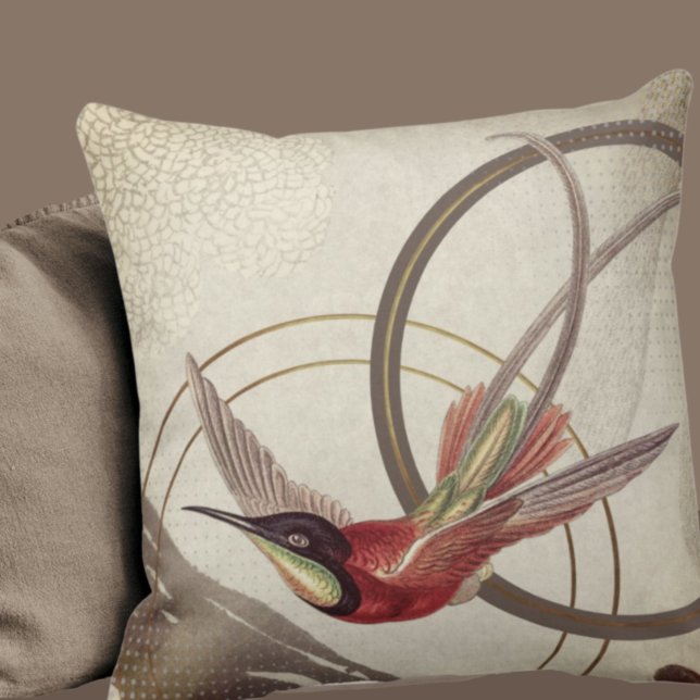 Almofada Modern Ecru Hummingbird Design | Taupe (Criador carregado)
