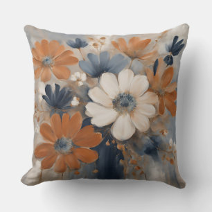 Almofada Modern Farmhouse Azul Marinho Floral Laranja