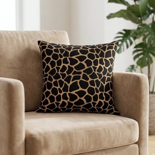 Almofada Modern Giraffe Animal Print Safari Brown Black (Brown and Black Giraffe Print Animal Pattern Throw Pillow)