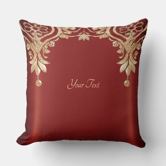 Almofada Modern Gold Red Floral Throw Pillow (Frente)