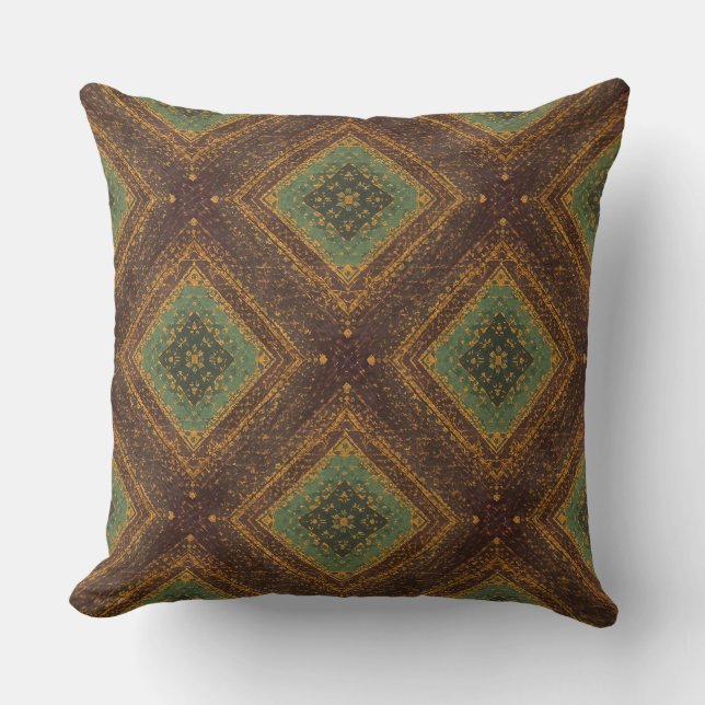 Almofada Modern Golden Grid Pattern , Gold Burgundy Green (Frente)