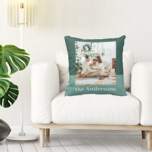 Almofada Modern Green Photo Family Gift Throw Pillow