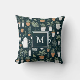 Almofada Modern Green Plants and Coffee Mugs Monogrammed