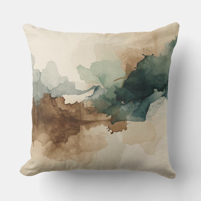 Almofada Modern Hunter Green Brown Sage Beige Abstract (Frente)