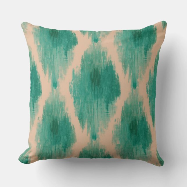 Almofada Modern Ikat Teal & Clay Throw Pillow | Boho-Lux (Frente)