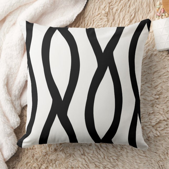 Almofada modern line art black and white pattern (Cobertor)