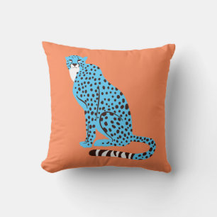 Almofada Modern Malibu Blue Cheetah sobre Salmão Orange