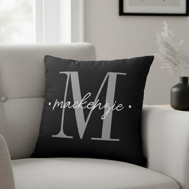 Almofada Modern Monogram Minimal Black White (Criador carregado)
