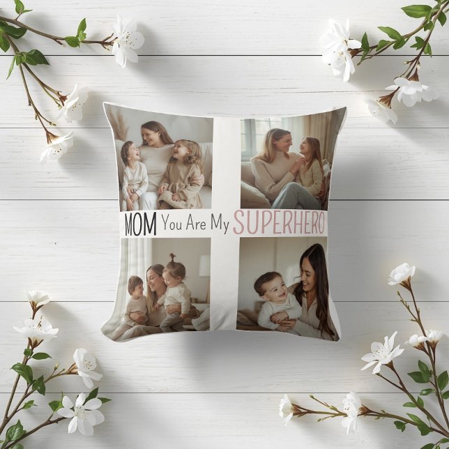 Almofada Modern Personalized Mom Superhero Photo Collage  (Criador carregado)