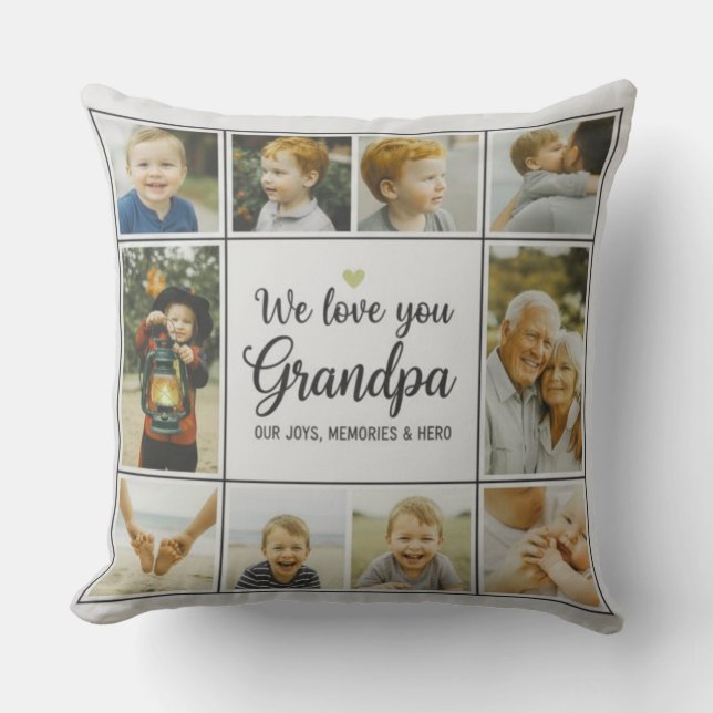 Almofada Modern Photo Grandpa Script Heart Throw Pillow (Frente)
