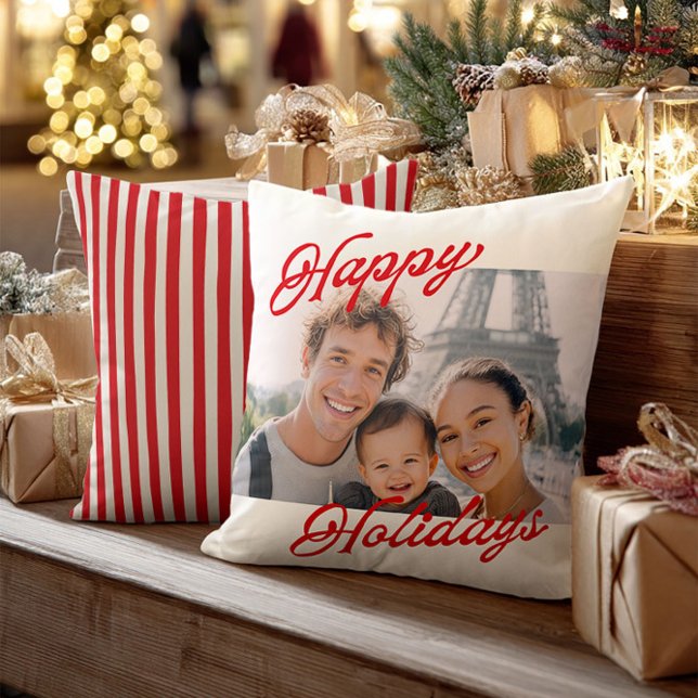 Almofada Modern Photo Happy Holidays Family Keepsake (Criador carregado)