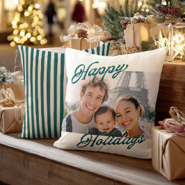 Almofada Modern Photo Happy Holidays Family Keepsake