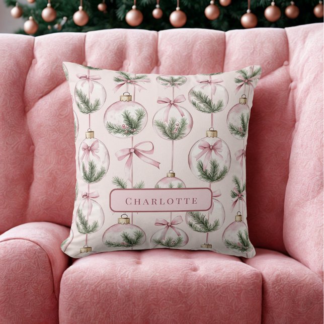 Almofada Modern Pink Christmas Ornament Personalized Pillow (Criador carregado)