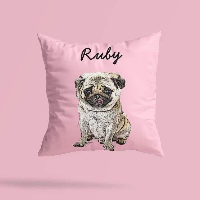 Almofada Modern Pug Dog Illustration | Add Name  (Criador carregado)