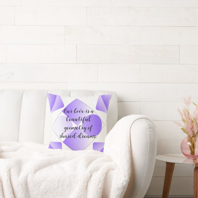 Almofada Modern Purple Geometric Love Quote Throw Pillow |  (Sofá)