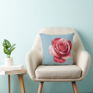 Almofada Modern Red Rose Throw Pillow on Dusty Blue Bold