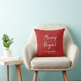 Almofada Modern Script Merry & Bright Snowflakes Holiday