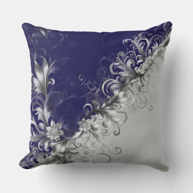 Almofada Modern Silver Embellished Grey Blue Throw Pillow (Frente)