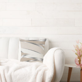 Almofada Modern Sleek Metallic Silver and Beige Abstract
