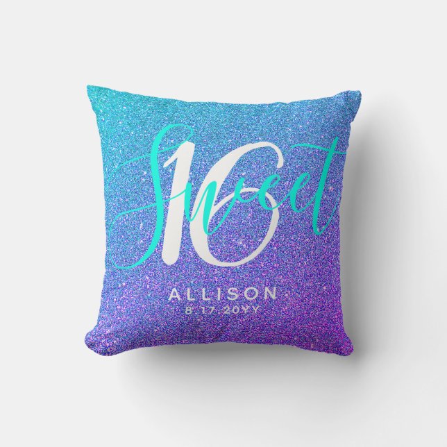 Almofada Modern Sweet 16 Teal Purple Glitter Personalizado (Frente)
