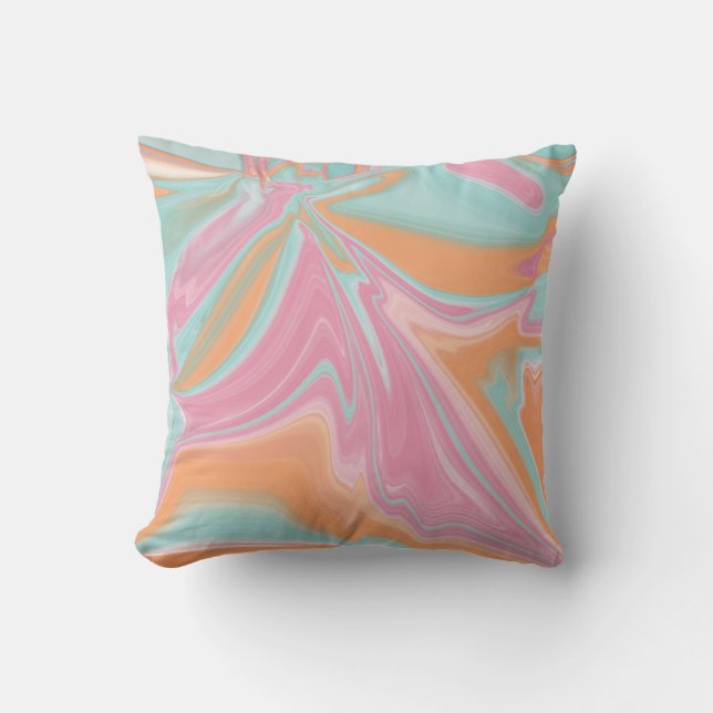 Almofada Modern Swirl Art - cor de laranja de menta rosa (Frente)