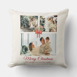Almofada Modern Three-Photo Holiday Family Collage