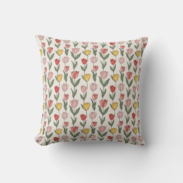 Almofada Modern Tulip Floral Pattern Soft Botanical Spring (Frente)