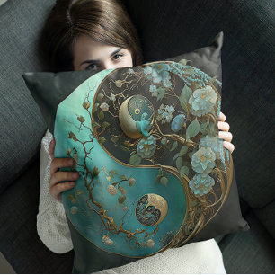 Almofada Modern Turquoise Taijitu Yin e Yang Contemporâneo