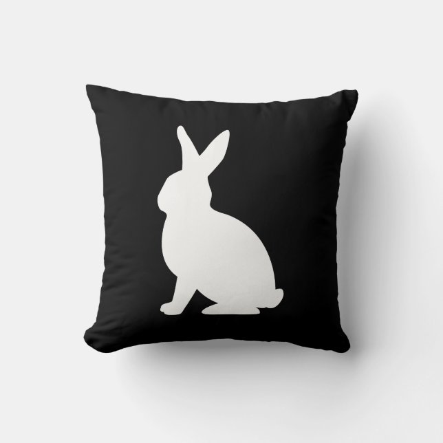 Almofada Modern White Bunny Silhouette On Black Easter (Frente)