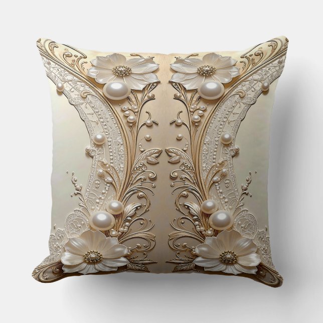 Almofada Modern White Flowers Pearls Throw Pillow (Frente)