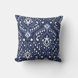 Almofada moderna e elegante de ikat azul e branco