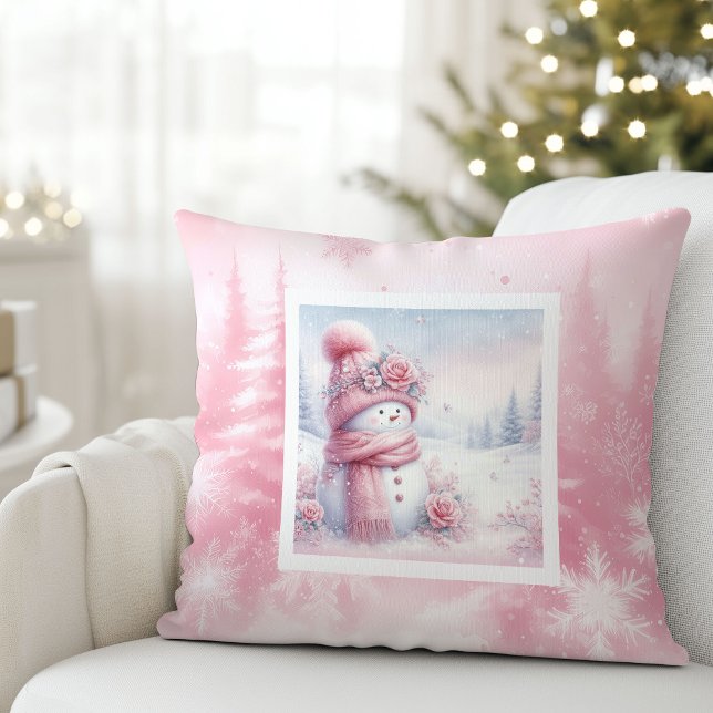 Almofada Moderna para Quarto de Crianças Floresta  (Modern Pinkmas Cozy Winter Forest Kids Room Pillow)