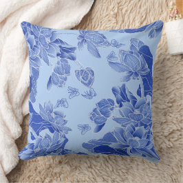 Almofada Moderna Retro Blue Chinoiserie Chic Lotus Mandala