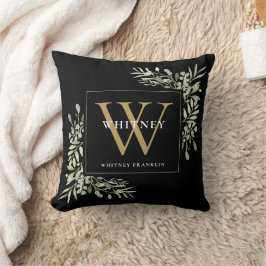 Almofada Modernidade Floral Verde Preto Dourado Monograma I