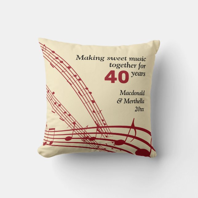 Almofada Moderno | 40th RUBY Wedding | NOTAS MÚSICAS (Frente)