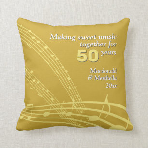 Almofada Moderno 50ª Casamento de OURO NOTAS MÚSICAS