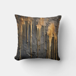 Almofada Moderno Abstracto Preto e Drips Dourados Metálicos