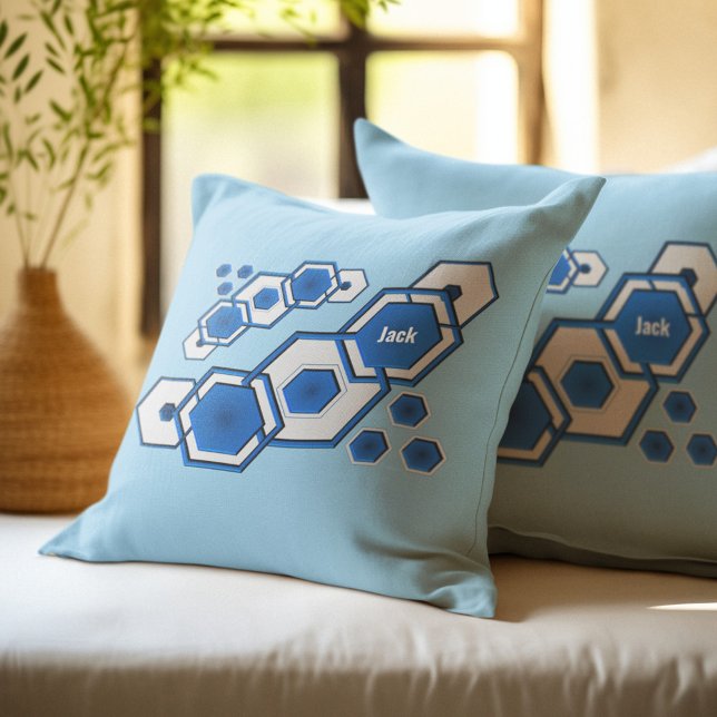 Almofada Moderno Abstrato Geométrico Hexagonal Azul (Criador carregado)