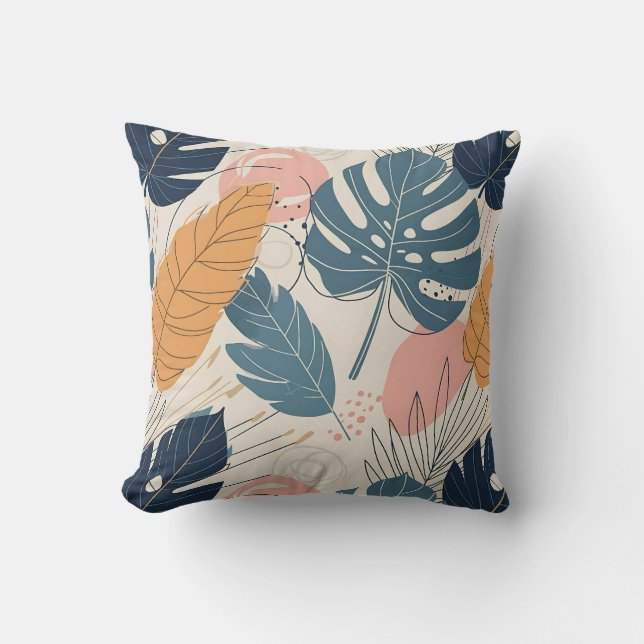 Almofada Moderno Boho Folhas Tropicais Abstrato (Frente)