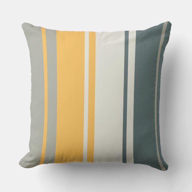 Almofada Moderno do século Médio das Stripes Amarelas e Cin (Frente)