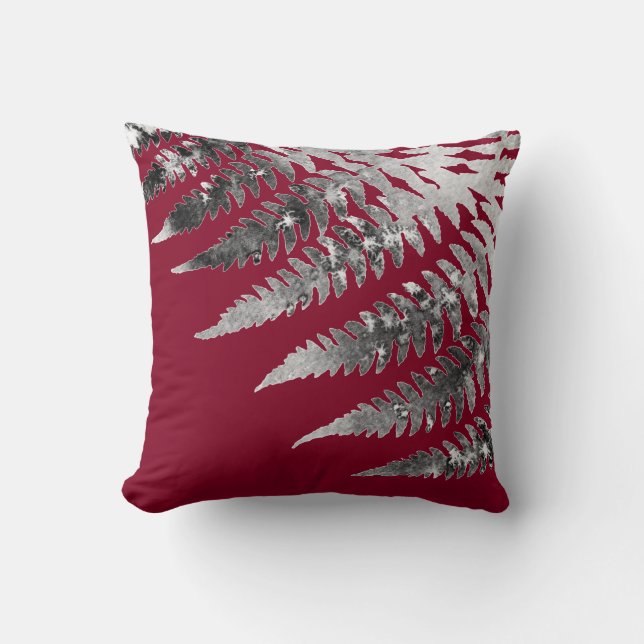 Almofada Moderno Elegante Abstrato Watercolor Fern Burgundy (Frente)