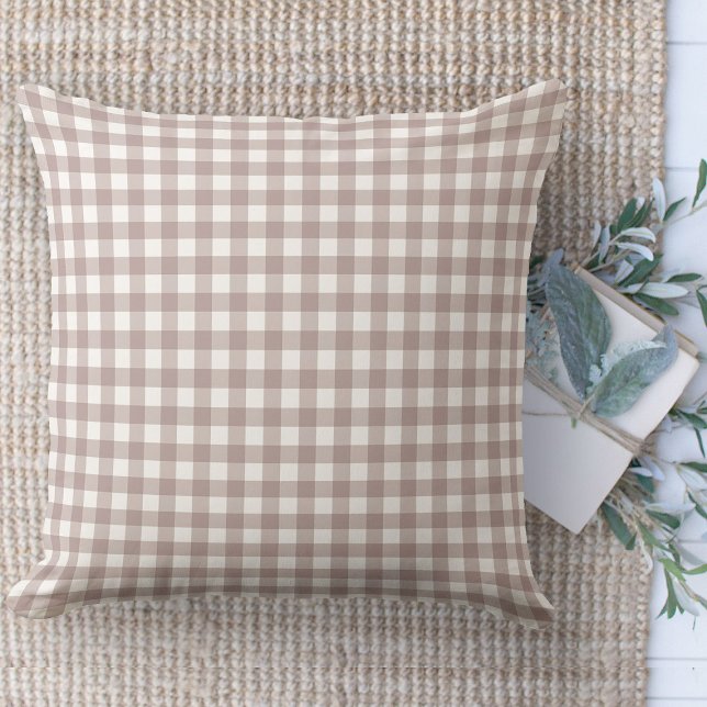 Almofada Moderno fazendeiro Tan & White Gingham Couch (throw pillow farmhouse pillows country tan and white gingham plaid throw pillow )