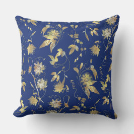 Almofada Moderno Floral Azul Dourado Elegante