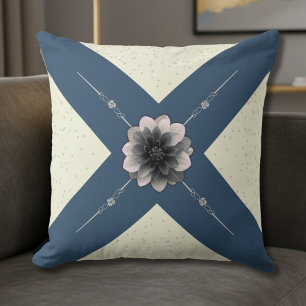 Almofada Moderno Glam Azul Ardeza e Creme Dahlia Floral