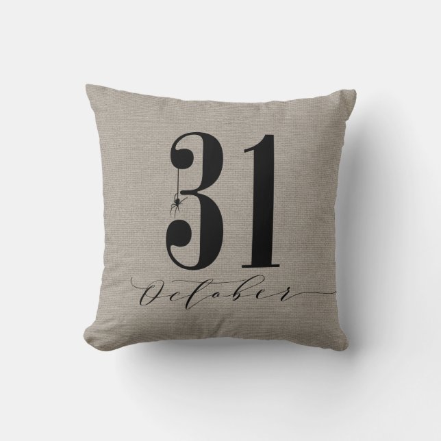 Almofada Moderno Halloween 31 de outubro, aranha-burlap (Frente)