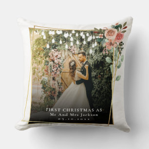 Almofada Moderno Nosso Primeiro Natal Como Sr e Sra Floral