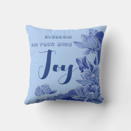 Almofada Moderno Retro Azul Chinoiserie Lótus Citação Zen