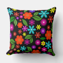 moderno retro floral vibrante preto de meados do s